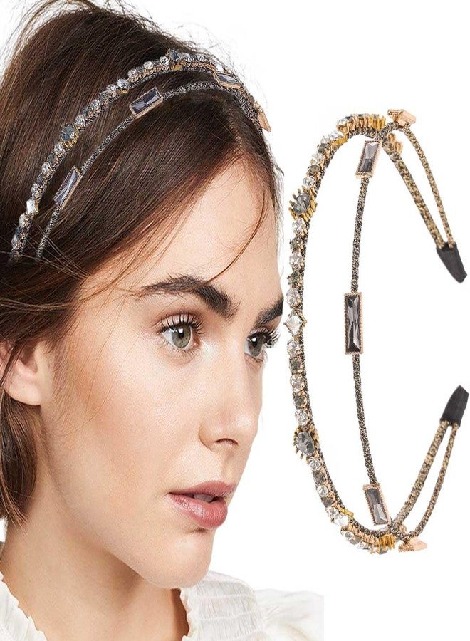 Firuilo Rhinestones Headbands Vintage Crystal Headbands Layered Gold Hairband for Women - Image 1